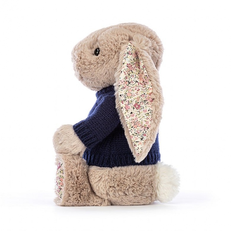 Jellycat Blossom Bea Beige Bunny with Personalised Navy Jumper Medium | 756839-FVB