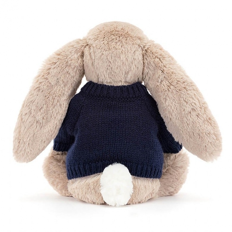 Jellycat Blossom Bea Beige Bunny with Personalised Navy Jumper Medium | 756839-FVB