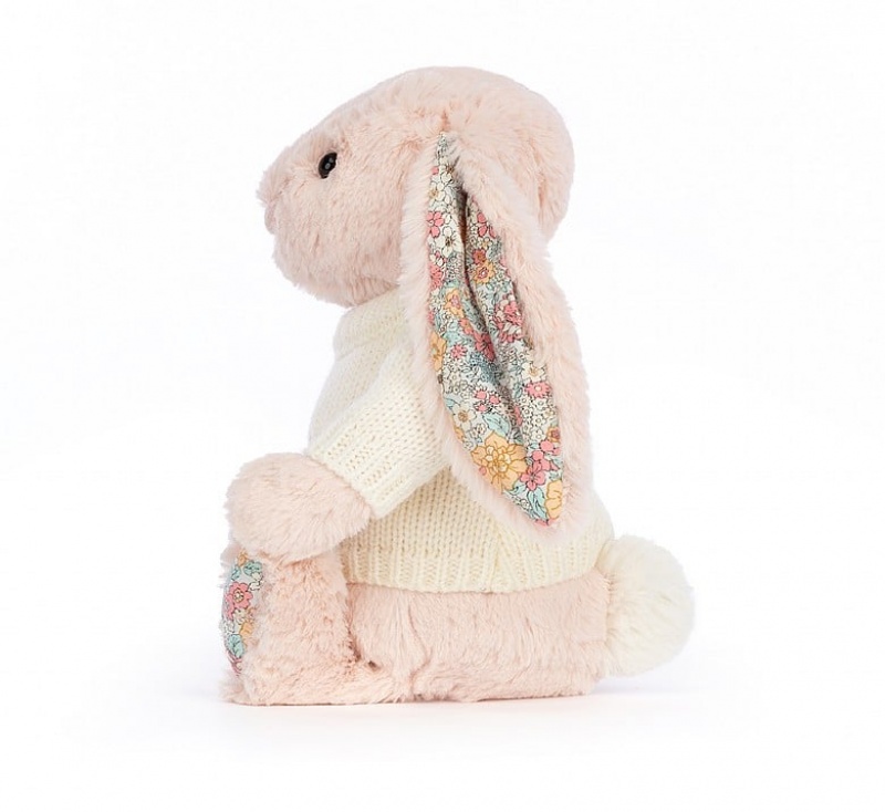 Jellycat Blossom Blush Bunny with Personalised Cream Jumper Medium | 814693-ARM