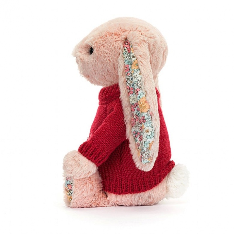 Jellycat Blossom Blush Bunny with Personalised Red Jumper Medium | 963154-VPK