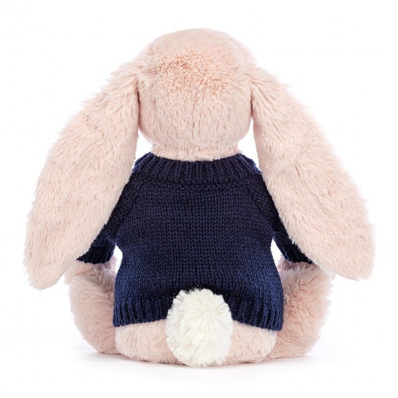 Jellycat Blossom Blush Bunny with Personalised Navy Jumper Medium | 624197-XJK