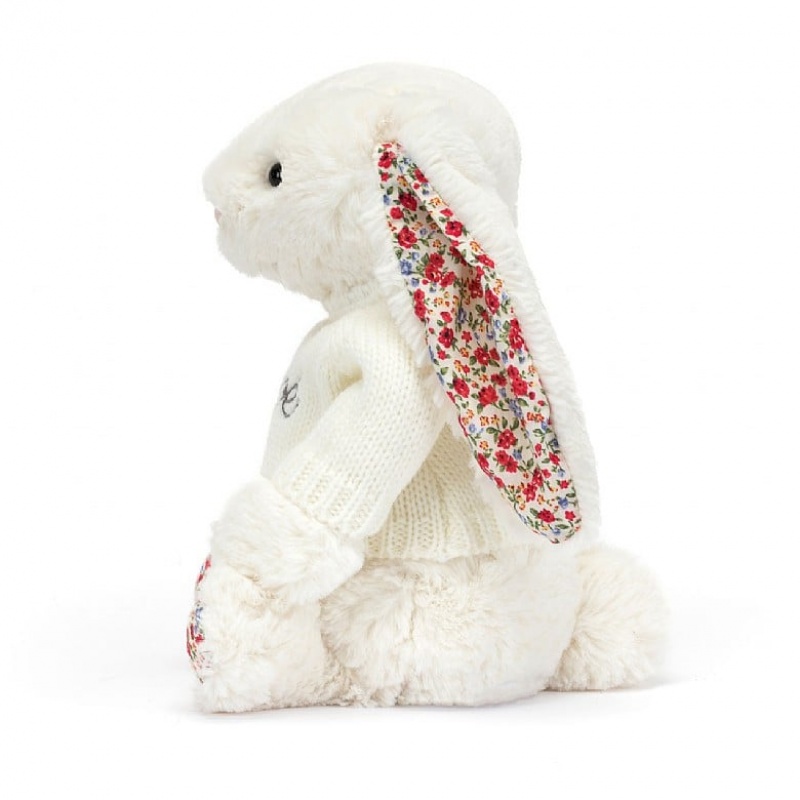 Jellycat Blossom Cream Bunny with Personalised Cream Jumper Medium | 865392-EAI