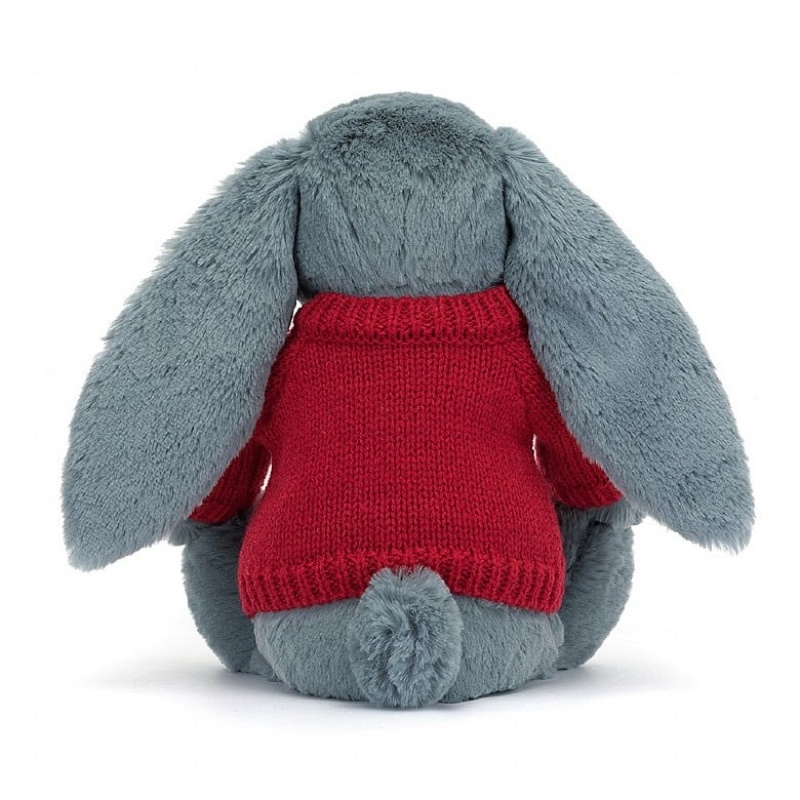 Jellycat Blossom Dusky Blue Bunny with Personalised Red Jumper Medium | 590872-JQX