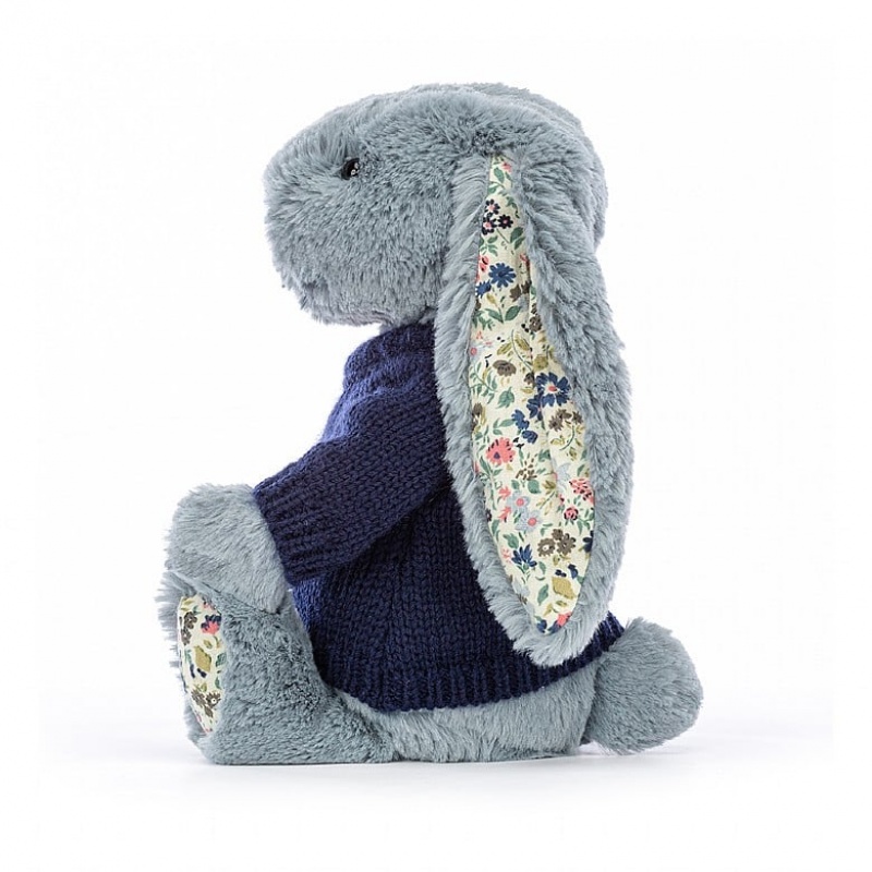 Jellycat Blossom Dusky Blue with Personalised Navy Jumper Medium | 483726-RKL