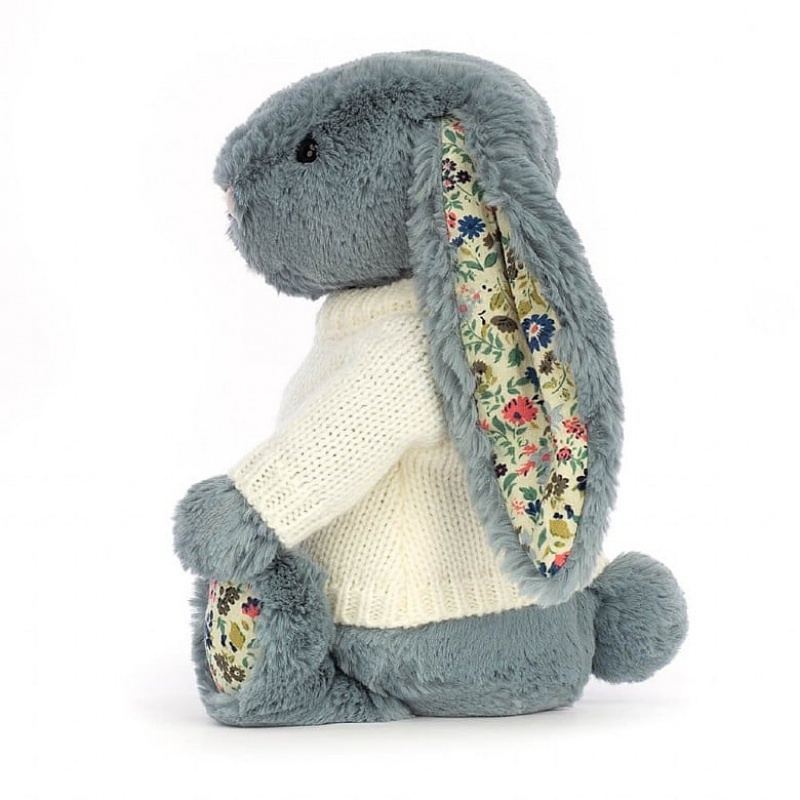 Jellycat Blossom Dusky Blue with Personalised Cream Jumper Medium | 276840-VSP