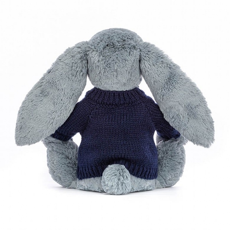 Jellycat Blossom Dusky Blue with Personalised Navy Jumper Medium | 543279-KMT