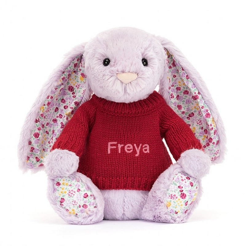 Jellycat Blossom Jasmine Bunny with Personalised Red Jumper Medium | 108472-NVC