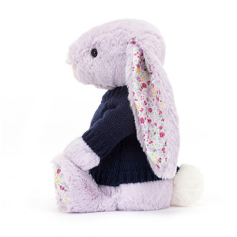 Jellycat Blossom Jasmine Bunny with Personalised Navy Jumper Medium | 317482-CVN