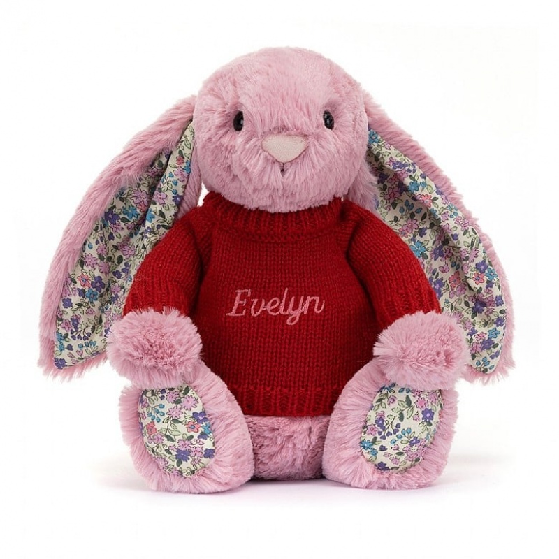 Jellycat Blossom Tulip Bunny with Personalised Red Jumper Medium | 508721-UOQ