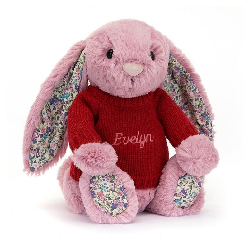 Jellycat Blossom Tulip Bunny with Personalised Red Jumper Medium | 508721-UOQ