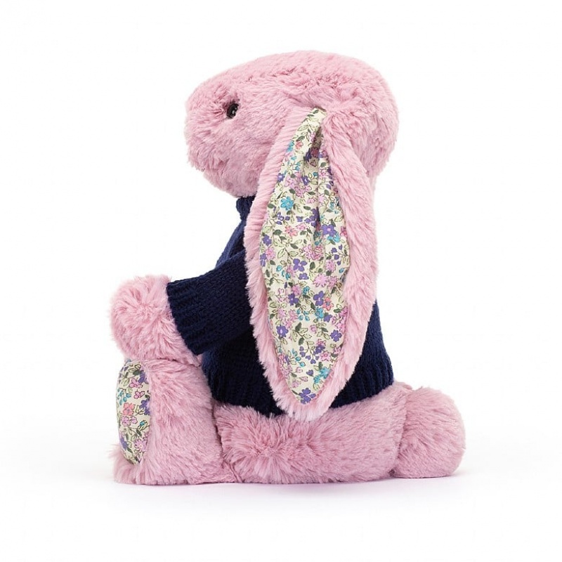 Jellycat Blossom Tulip Bunny with Personalised Navy Jumper Medium | 736501-UDF